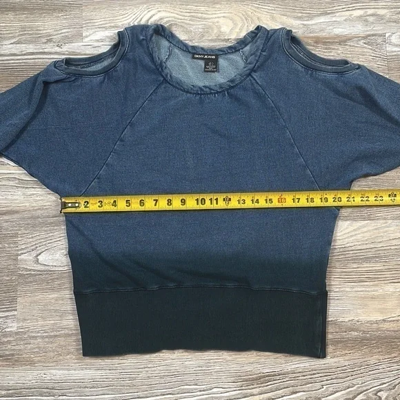 DKNY Jeans Denim Top,‎ Long Sleeve, Open Shoulders, Size Large - Picture 6 of 7